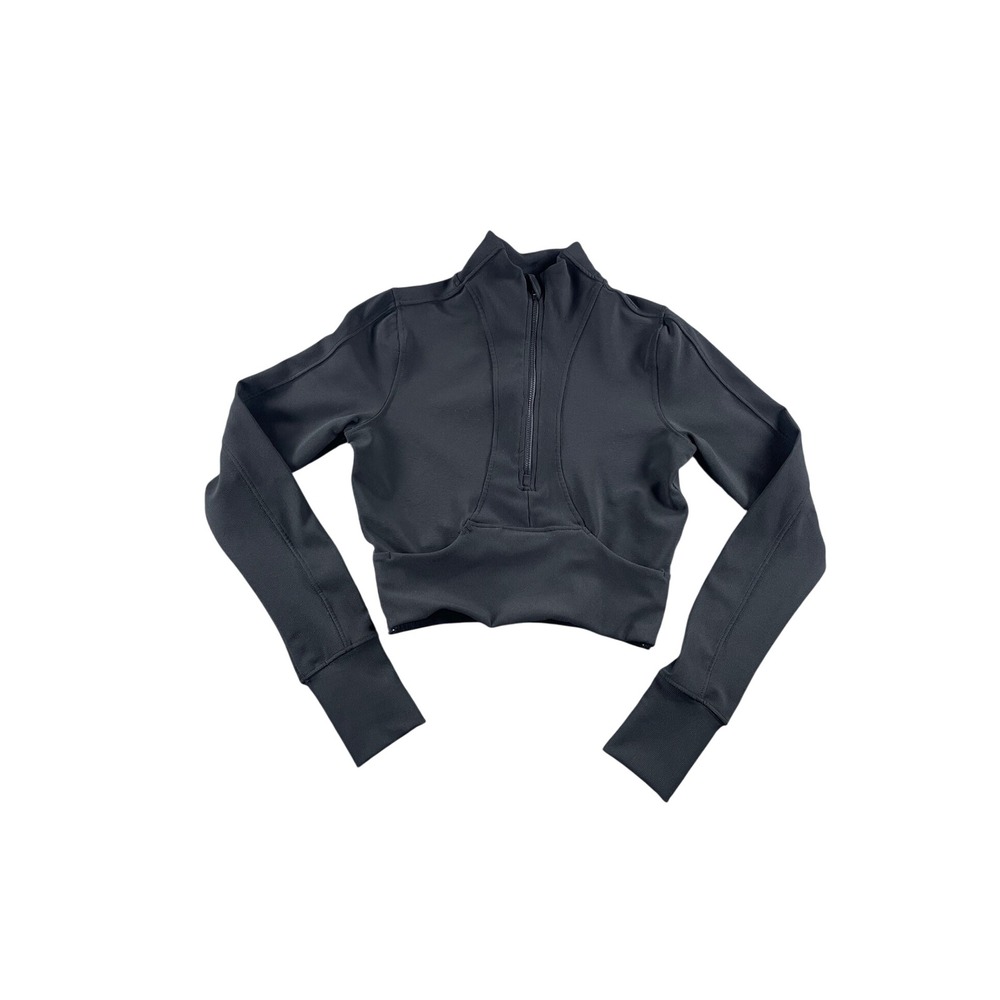 90 Degree by Reflex Rib Academy Half Zip Cropped Pullover Black Small Thumbholes